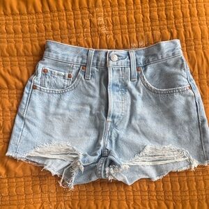 Levi's Light Blue Frayed Jean Shorts
